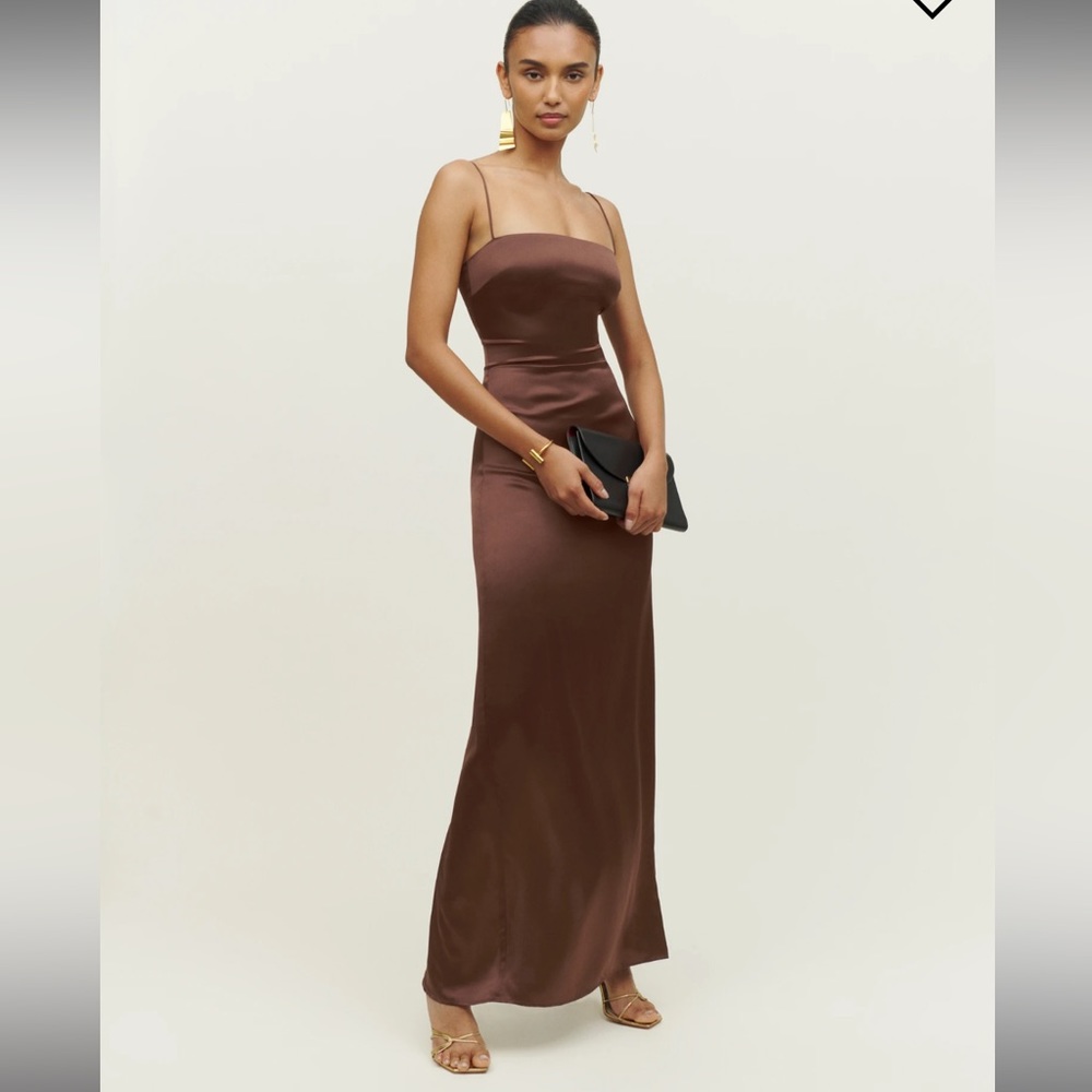 Reformation Frankie Silk Dress - Cafe- Brand new with tags on size 2